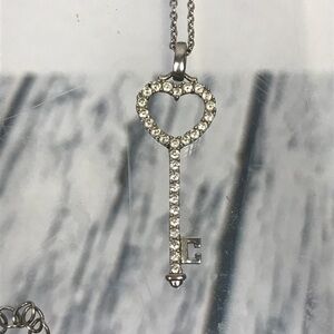 Sterling Silver .925 Crystal Heart Key Necklace